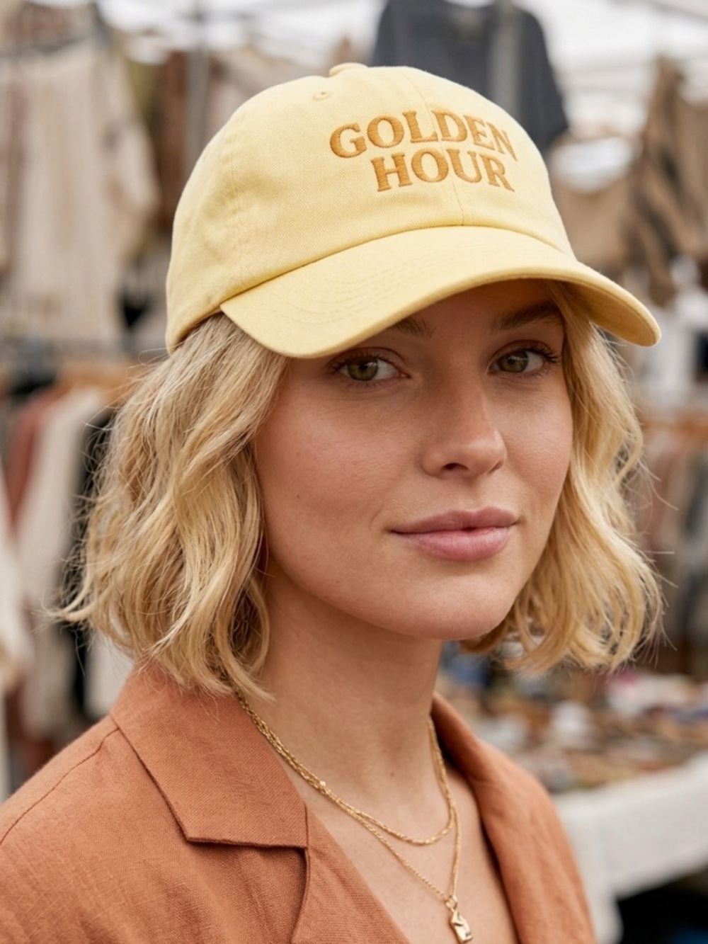 Golden Hour Dad Hat Yellow Velcro Strap Minimal Aesthetic Summer Cap NWT Unisex!